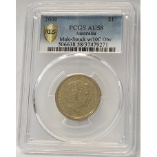 AUSTRALIA 2000 . ONE 1 DOLLAR COIN . ERROR . MULE . STRUCK ON TEN 10 CENTS